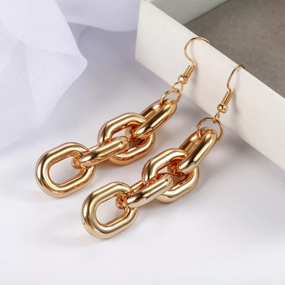 Fashion Gold Tone Big Chain Drop Earrings - Picture 1 of 4